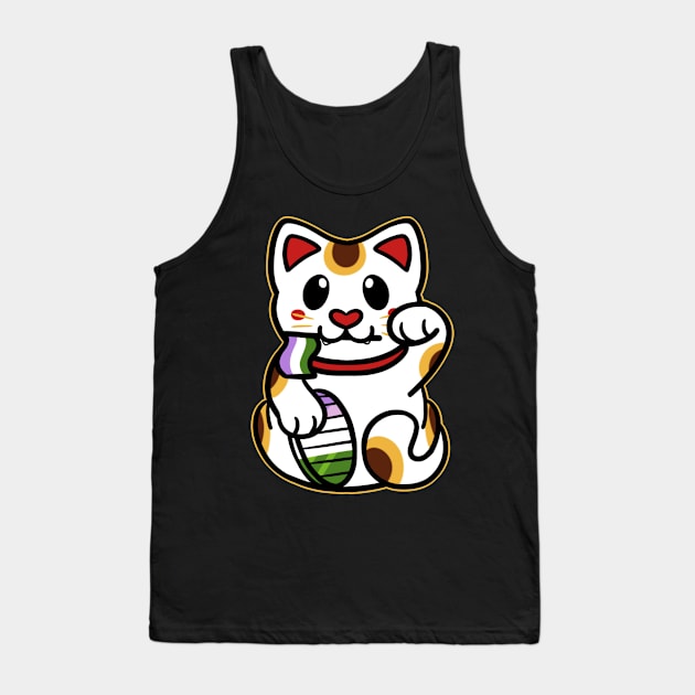 LGBTQ+ Pride Lucky Cat - Genderqueer Tank Top by leashonlife